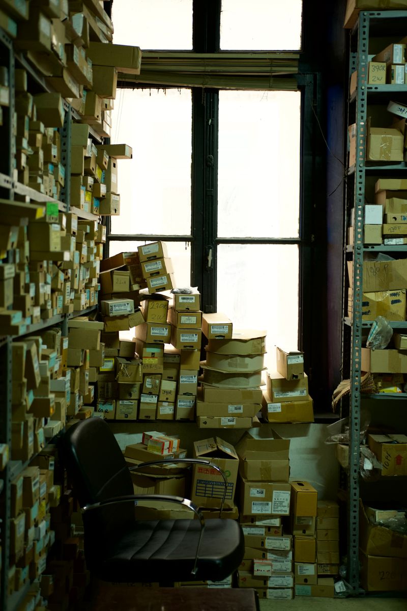 Boxes stacked in a storage unit in Fuquay-Varina, NC